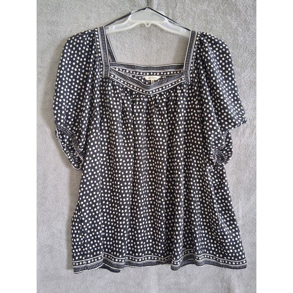 Max Studio 3X Top Square Neck Short Sleeve Polka Dot Flowy Casual Cream Black